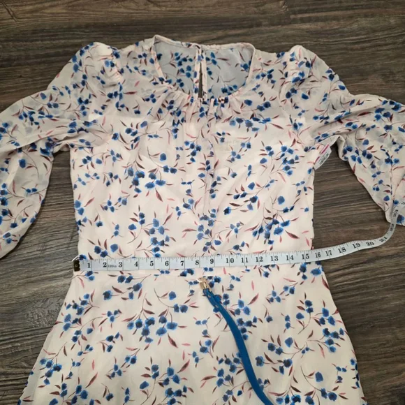 Harper Rose Womens Floral Midi Dress Size 12 Pink Blue Belt Puff Sleeve NWOT - Picture 10 of 12